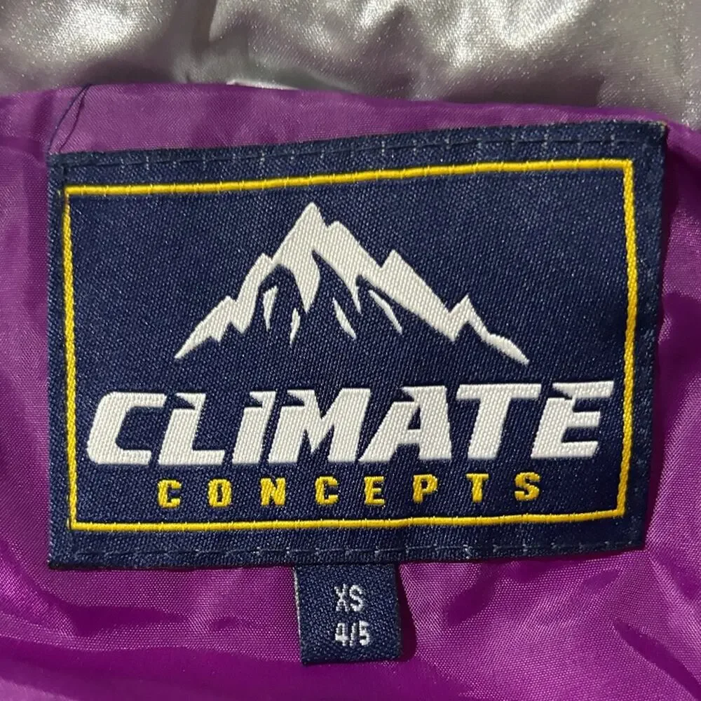 Climate Concepts xs 4/5 Silver Puffer Vest purple lining pockets worn once euc